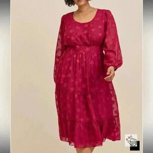 Torrid Midi Clip Dot Chiffon Tiered Dress Size 2X